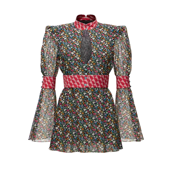 Ulyana Sergeenko Silk chiffon dress with a signature print - Ulyana Sergeenko Corset Dress - Russian Couture - Shop at Luxury Shoes 