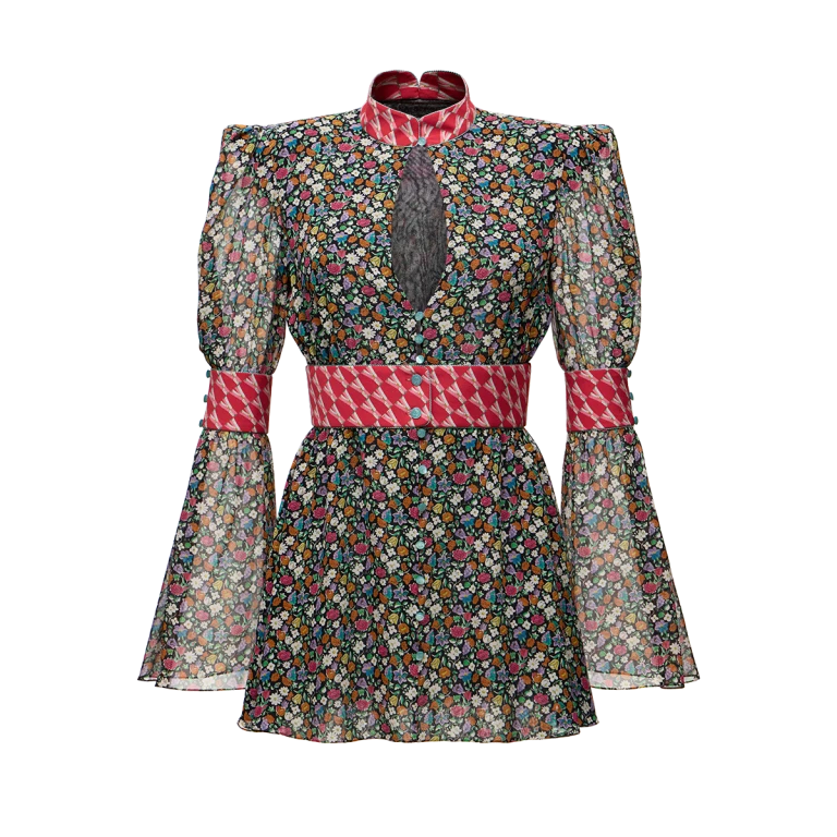 Ulyana Sergeenko Silk chiffon dress with a signature print - Ulyana Sergeenko Corset Dress - Russian Couture - Shop at Luxury Shoes 