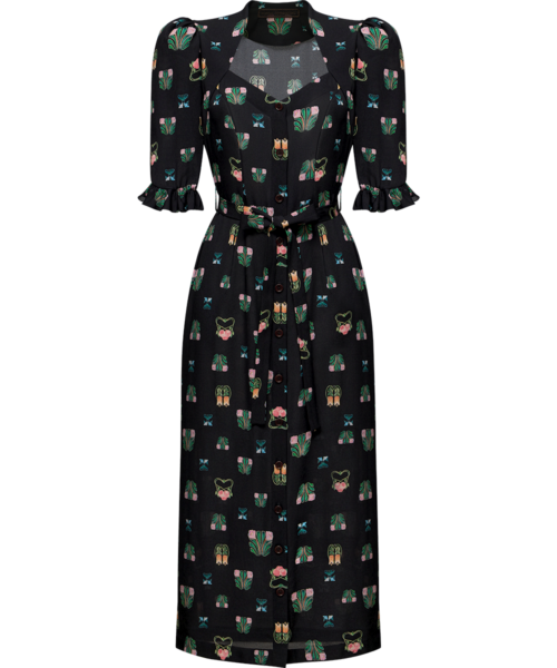 Ulyana Sergeenko Silk dress with a signature print - Ulyana Sergeenko Corset Dress - Russian Couture - Shop at Luxury Shoes 