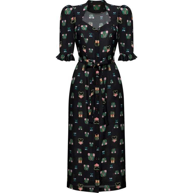 Ulyana Sergeenko Silk dress with a signature print - Ulyana Sergeenko Corset Dress - Russian Couture - Shop at Luxury Shoes 