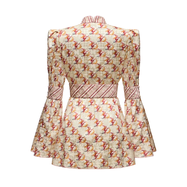 Ulyana Sergeenko Silk jacquard dress with a signature print - Ulyana Sergeenko Corset Dress - Russian Couture - Shop at Luxury Shoes 
