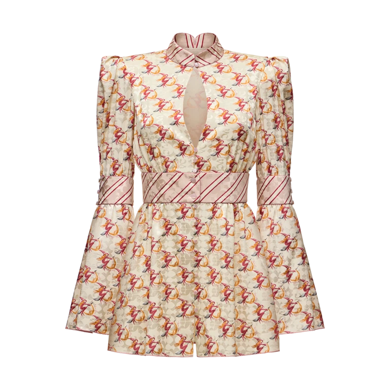 Ulyana Sergeenko Silk jacquard dress with a signature print - Ulyana Sergeenko Corset Dress - Russian Couture - Shop at Luxury Shoes 