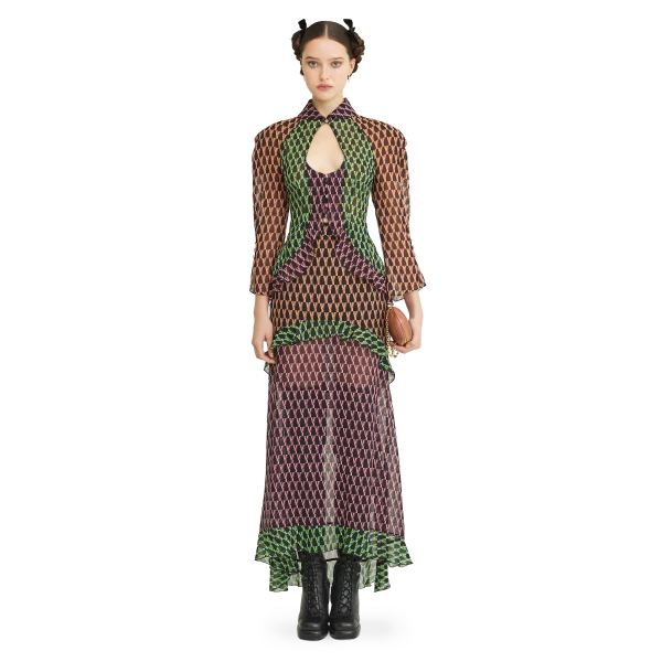 Ulyana Sergeenko Silk midi skirt with a signature print - Ulyana Sergeenko Corset Dress - Russian Couture - Shop at Luxury Shoes 