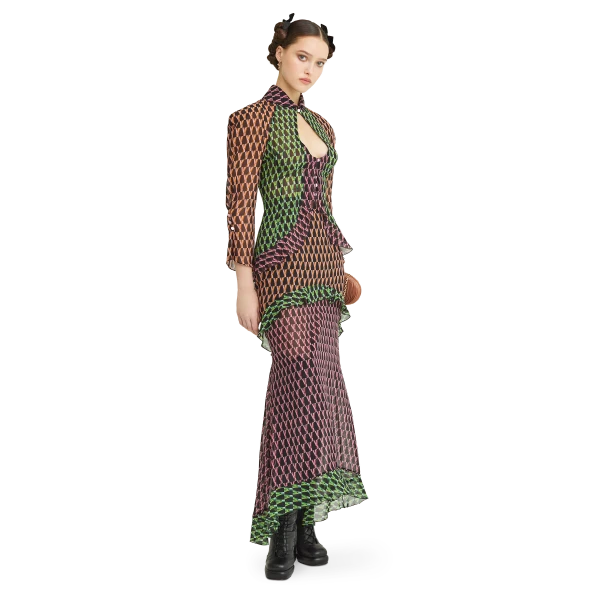 Ulyana Sergeenko Silk midi skirt with a signature print - Ulyana Sergeenko Corset Dress - Russian Couture - Shop at Luxury Shoes 
