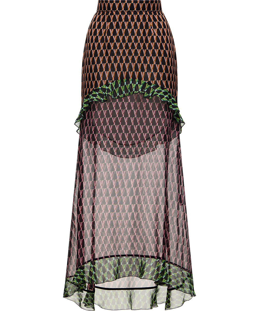 Ulyana Sergeenko Silk midi skirt with a signature print - Ulyana Sergeenko Corset Dress - Russian Couture - Shop at Luxury Shoes 