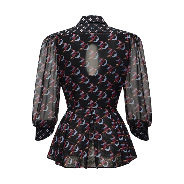 Ulyana Sergeenko Silk peplum blouse with a signature print - Ulyana Sergeenko Corset Dress - Russian Couture - Shop at Luxury Shoes 
