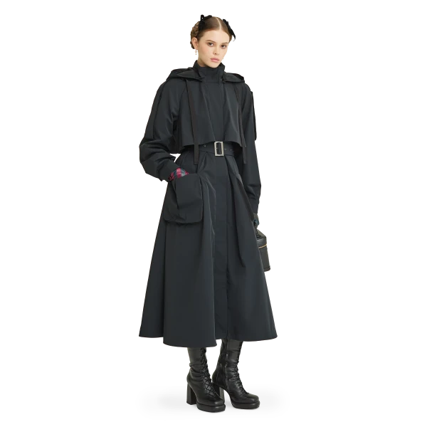 Ulyana Sergeenko Trench coat with a hood - Ulyana Sergeenko Corset Dress - Russian Couture - Shop at Luxury Shoes 