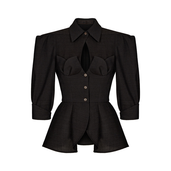 Ulyana Sergeenko Wool peplum blouse - Ulyana Sergeenko Corset Dress - Russian Couture - Shop at Luxury Shoes 