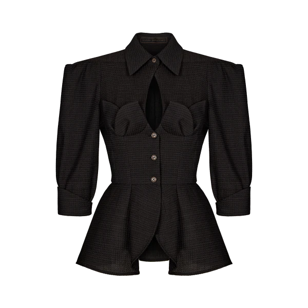 Ulyana Sergeenko Wool peplum blouse - Ulyana Sergeenko Corset Dress - Russian Couture - Shop at Luxury Shoes 