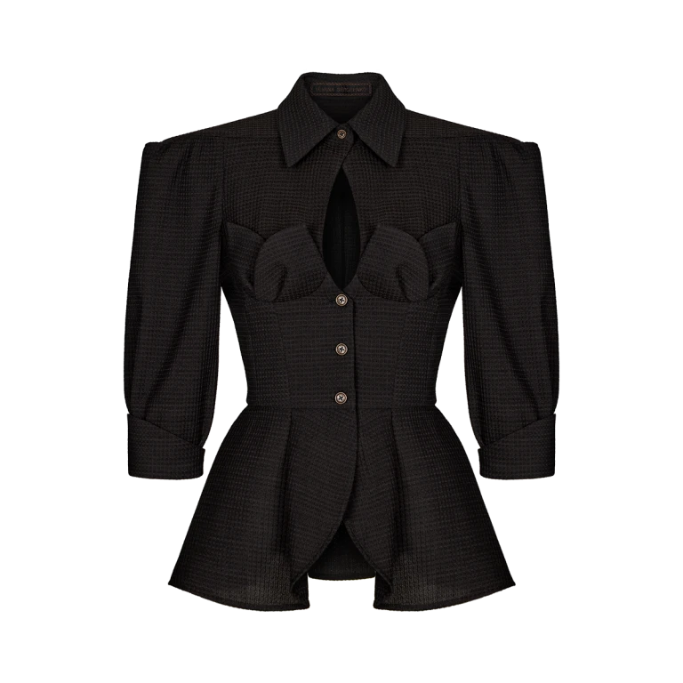 Ulyana Sergeenko Wool peplum blouse - Ulyana Sergeenko Corset Dress - Russian Couture - Shop at Luxury Shoes 