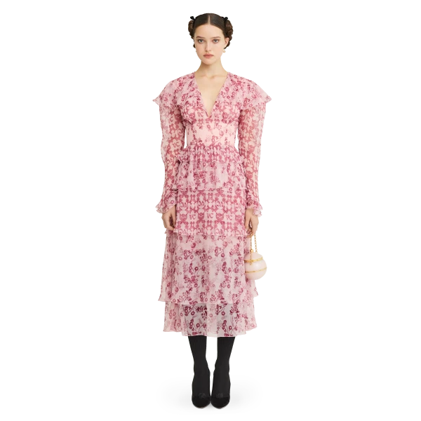 Ulyana Sergeenko Сrinkled silk chiffon dress with a signature print - Ulyana Sergeenko Corset Dress - Russian Couture - Shop at Luxury Shoes 