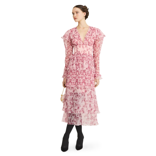 Ulyana Sergeenko Сrinkled silk chiffon dress with a signature print - Ulyana Sergeenko Corset Dress - Russian Couture - Shop at Luxury Shoes 