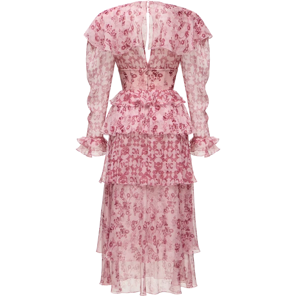 Ulyana Sergeenko Сrinkled silk chiffon dress with a signature print - Ulyana Sergeenko Corset Dress - Russian Couture - Shop at Luxury Shoes 