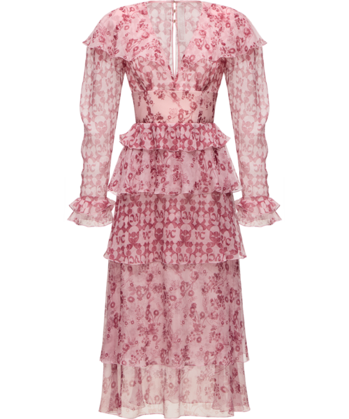 Ulyana Sergeenko Сrinkled silk chiffon dress with a signature print - Ulyana Sergeenko Corset Dress - Russian Couture - Shop at Luxury Shoes 