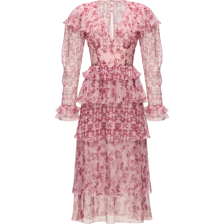 Ulyana Sergeenko Сrinkled silk chiffon dress with a signature print - Ulyana Sergeenko Corset Dress - Russian Couture - Shop at Luxury Shoes 
