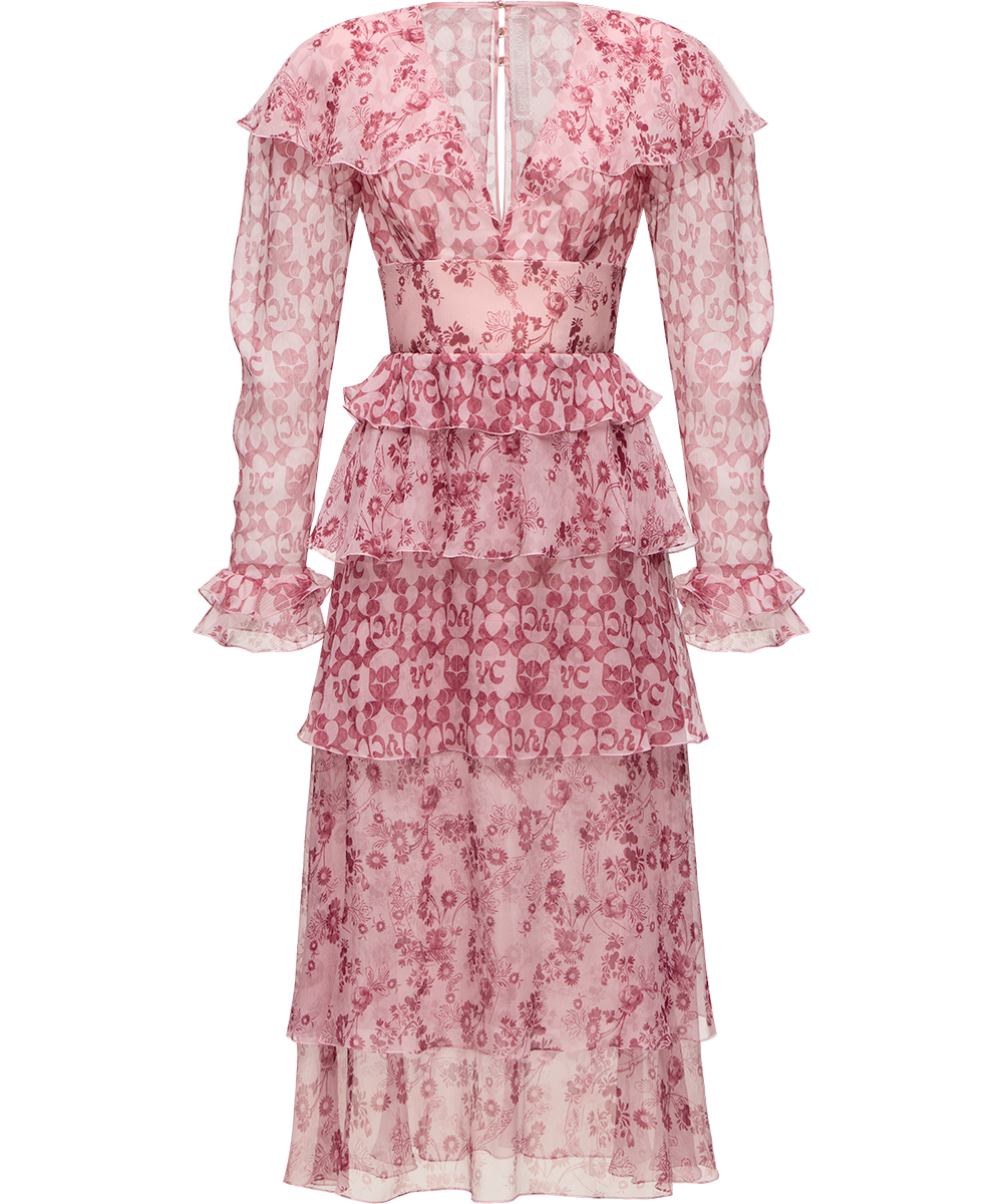 Ulyana Sergeenko Сrinkled silk chiffon dress with a signature print