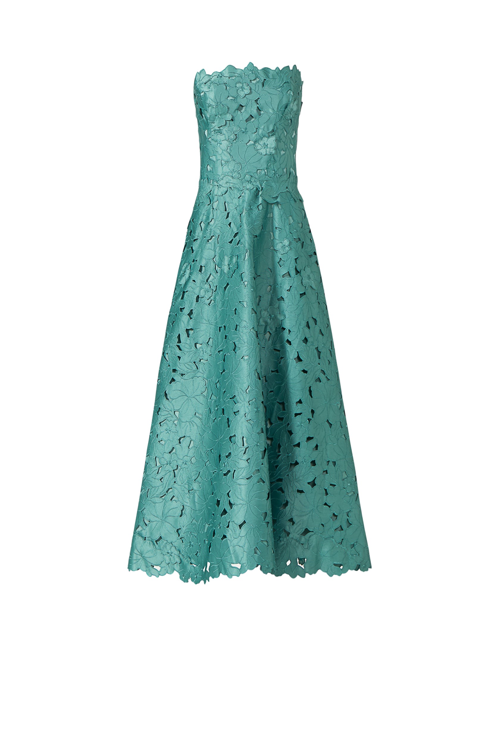 Costarellos Vella Floral-Cut Lace Strapless A-line Dress