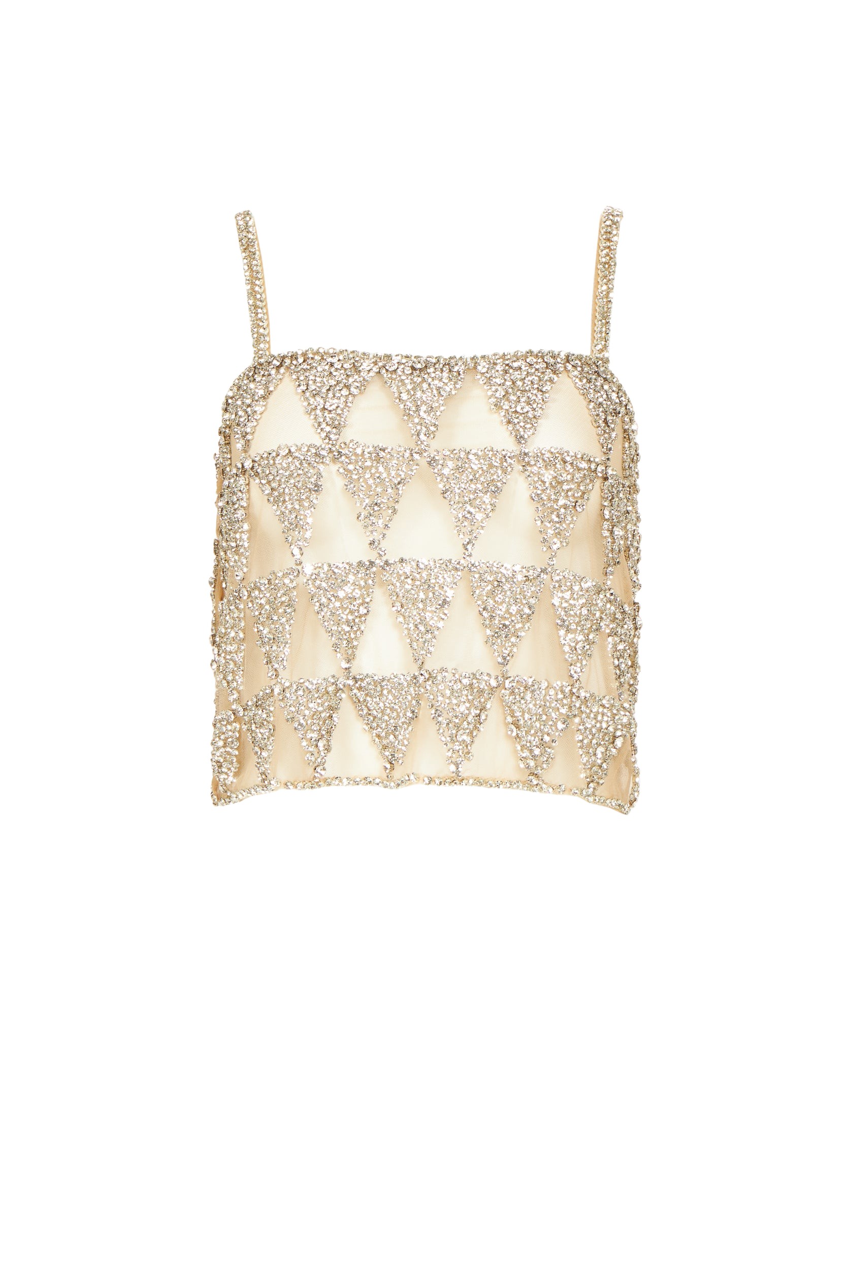 Costarellos Villie Crystal Tulle Cropped Top