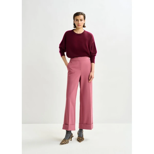 Essentiel Antwerp Vintage pink cropped pants with folded cuffs - Essentiel Antwerp Pants - Colorful Belgian Design - Shop at Luxury Shoes 