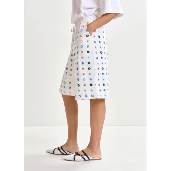 Essentiel Antwerp White and multicolor embroidered cotton shorts with mirror accents - Essentiel Antwerp Shorts - Colorful Belgian Design - Shop at Luxury Shoes 