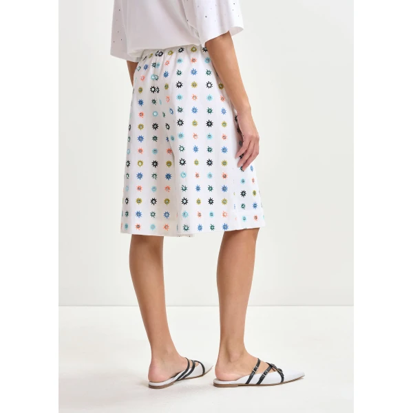 Essentiel Antwerp White and multicolor embroidered cotton shorts with mirror accents - Essentiel Antwerp Shorts - Colorful Belgian Design - Shop at Luxury Shoes 