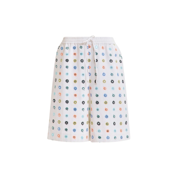 Essentiel Antwerp White and multicolor embroidered cotton shorts with mirror accents - Essentiel Antwerp Shorts - Colorful Belgian Design - Shop at Luxury Shoes 