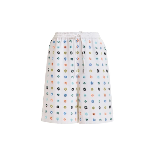 Essentiel Antwerp White and multicolor embroidered cotton shorts with mirror accents - Essentiel Antwerp Shorts - Colorful Belgian Design - Shop at Luxury Shoes 
