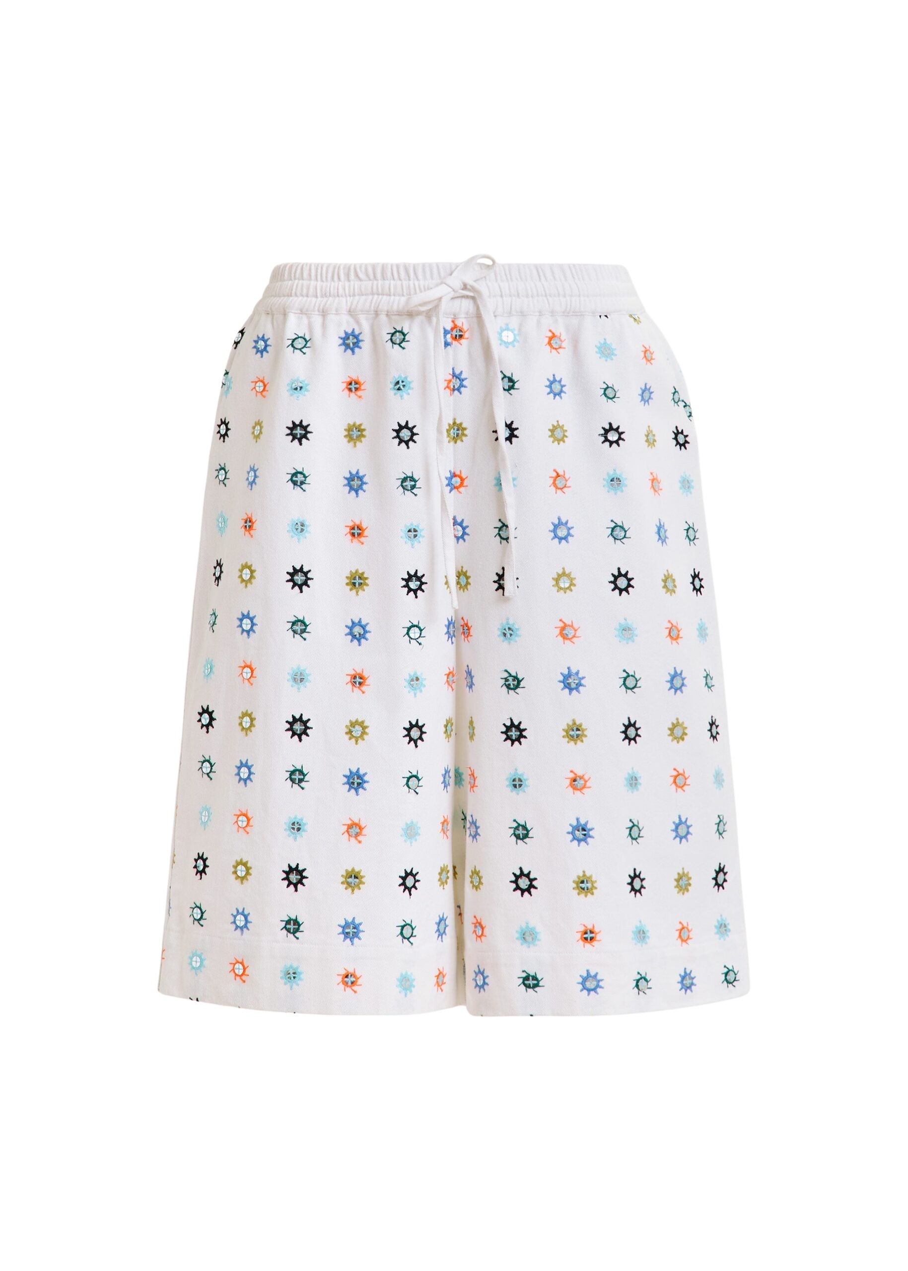 Essentiel Antwerp White and multicolor embroidered cotton shorts with mirror accents