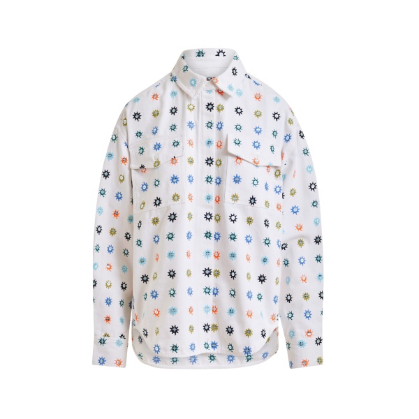 Essentiel Antwerp White and multicolor embroidered oversized shirt with mirror accents & flap pockets - Essentiel Antwerp Shirts - Colorful Belgian Design - Shop at Luxury Shoes 