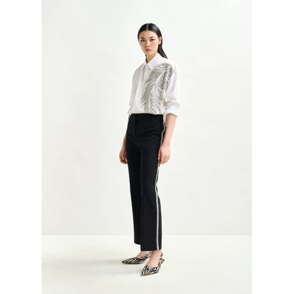 Essentiel Antwerp White and silver oversized cotton shirt with sequin and bead embellishment - Essentiel Antwerp Shirts - Colorful Belgian Design - Shop at Luxury Shoes 