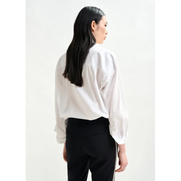 Essentiel Antwerp White and silver oversized cotton shirt with sequin and bead embellishment - Essentiel Antwerp Shirts - Colorful Belgian Design - Shop at Luxury Shoes 