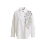 Essentiel Antwerp White and silver oversized cotton shirt with sequin and bead embellishment - Essentiel Antwerp Shirts - Colorful Belgian Design - Shop at Luxury Shoes 