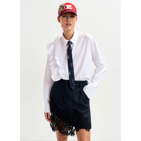 Essentiel Antwerp White cotton shirt with ruffle detail - Essentiel Antwerp Shirts - Colorful Belgian Design - Shop at Luxury Shoes 