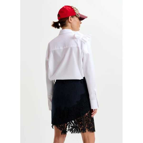 Essentiel Antwerp White cotton shirt with ruffle detail - Essentiel Antwerp Shirts - Colorful Belgian Design - Shop at Luxury Shoes 