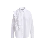 Essentiel Antwerp White cotton shirt with ruffle detail - Essentiel Antwerp Shirts - Colorful Belgian Design - Shop at Luxury Shoes 