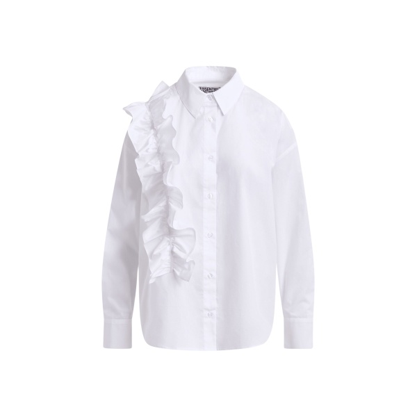 Essentiel Antwerp White cotton shirt with ruffle detail - Essentiel Antwerp Shirts - Colorful Belgian Design - Shop at Luxury Shoes 