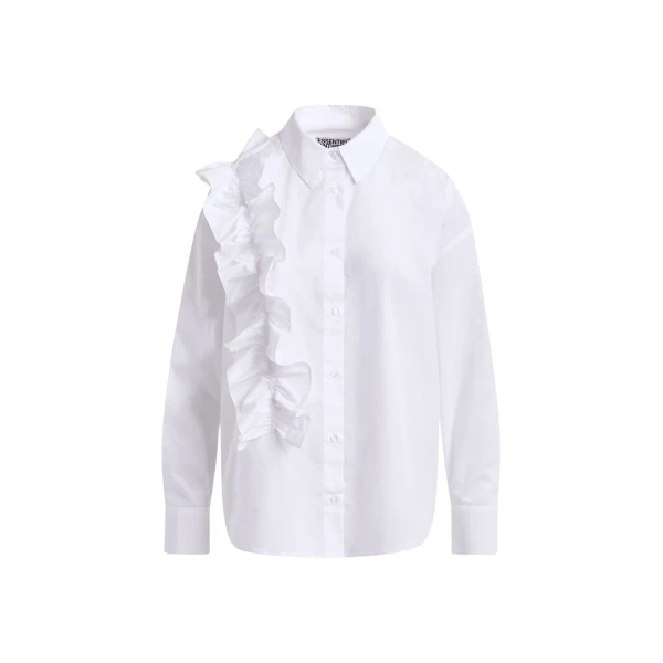 Essentiel Antwerp White cotton shirt with ruffle detail - Essentiel Antwerp Shirts - Colorful Belgian Design - Shop at Luxury Shoes 
