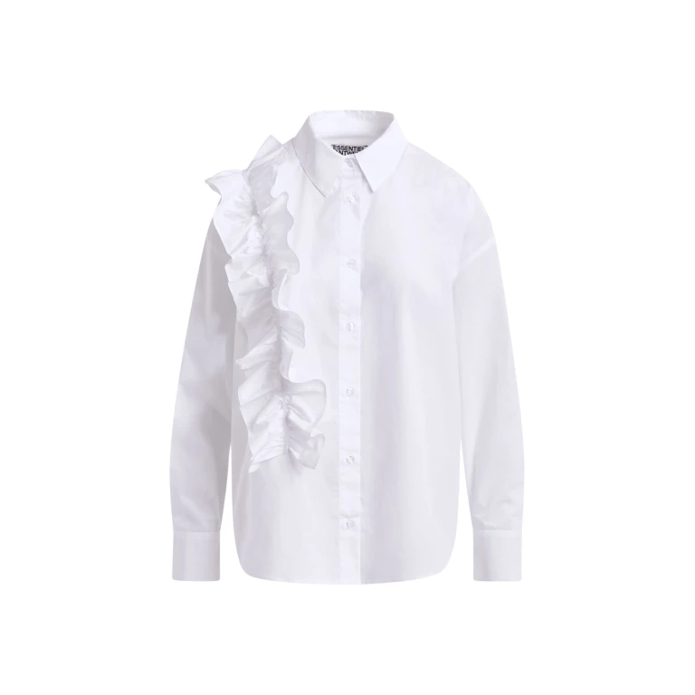 Essentiel Antwerp White cotton shirt with ruffle detail - Essentiel Antwerp Shirts - Colorful Belgian Design - Shop at Luxury Shoes 