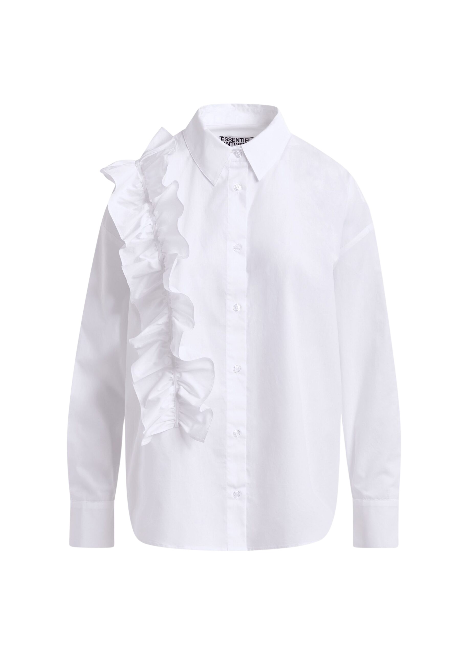 Essentiel Antwerp White cotton shirt with ruffle detail