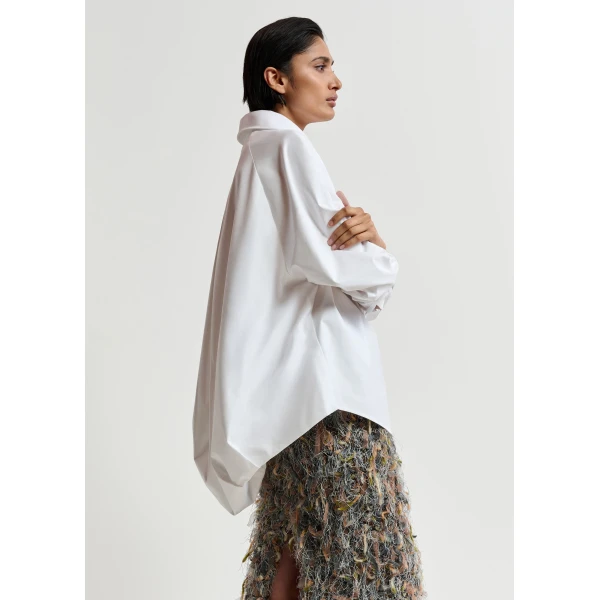 Essentiel Antwerp White oversized cotton shirt with draped back detail - Essentiel Antwerp Shirts - Colorful Belgian Design - Shop at Luxury Shoes 