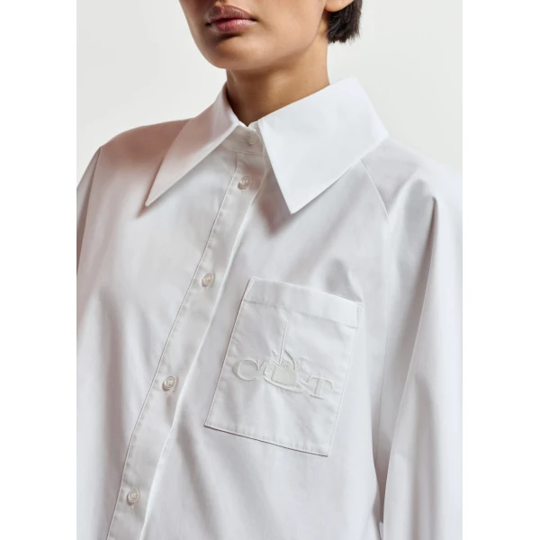 Essentiel Antwerp White oversized cotton shirt with draped back detail - Essentiel Antwerp Shirts - Colorful Belgian Design - Shop at Luxury Shoes 