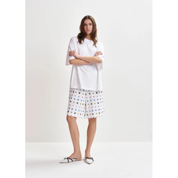 Essentiel Antwerp White oversized organic cotton T-shirt with sequin details - Essentiel Antwerp Shirts - Colorful Belgian Design - Shop at Luxury Shoes 