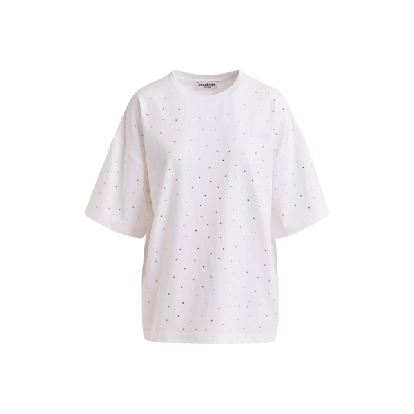 Essentiel Antwerp White oversized organic cotton T-shirt with sequin details - Essentiel Antwerp Shirts - Colorful Belgian Design - Shop at Luxury Shoes 