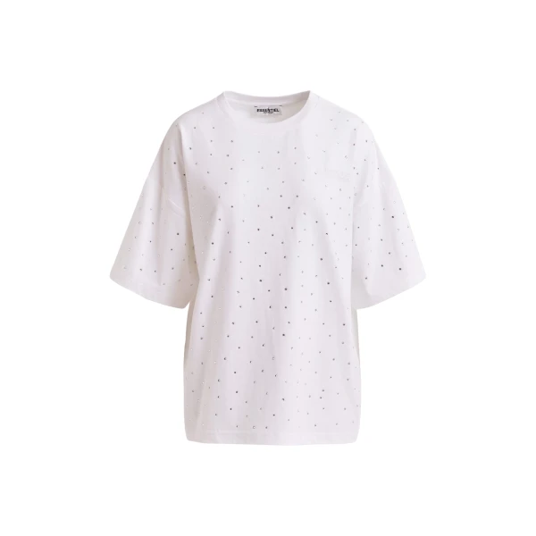 Essentiel Antwerp White oversized organic cotton T-shirt with sequin details - Essentiel Antwerp Shirts - Colorful Belgian Design - Shop at Luxury Shoes 