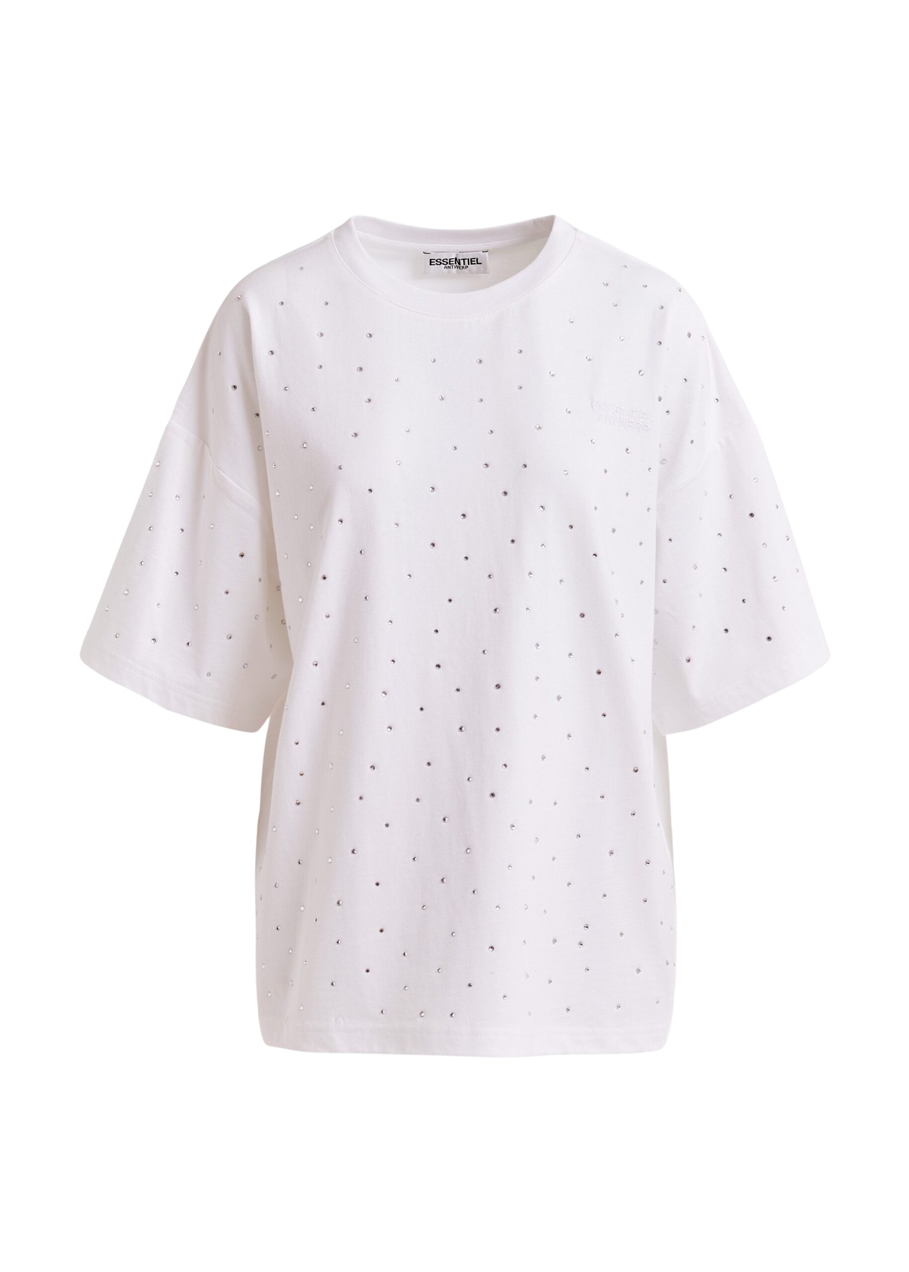 Essentiel Antwerp White oversized organic cotton T-shirt with sequin details Top