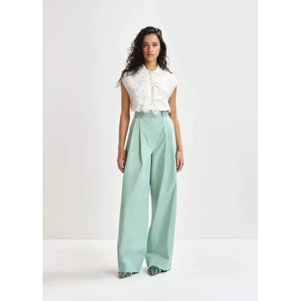 Essentiel Antwerp White sleeveless polo with lace details and pearl buttons - Essentiel Antwerp Tops - Colorful Belgian Design - Shop at Luxury Shoes 