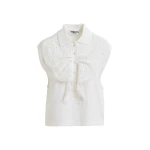 Essentiel Antwerp White sleeveless polo with lace details and pearl buttons - Essentiel Antwerp Tops - Colorful Belgian Design - Shop at Luxury Shoes 