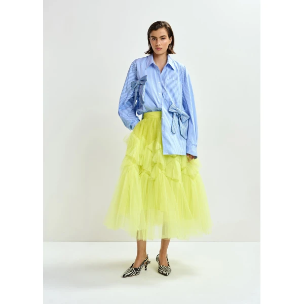 Essentiel Antwerp Yellow asymmetrical tiered tulle midi skirt - Essentiel Antwerp Skirts - Colorful Belgian Design - Shop at Luxury Shoes 