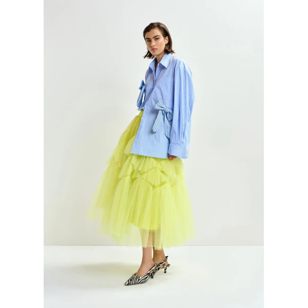 Essentiel Antwerp Yellow asymmetrical tiered tulle midi skirt - Essentiel Antwerp Skirts - Colorful Belgian Design - Shop at Luxury Shoes 