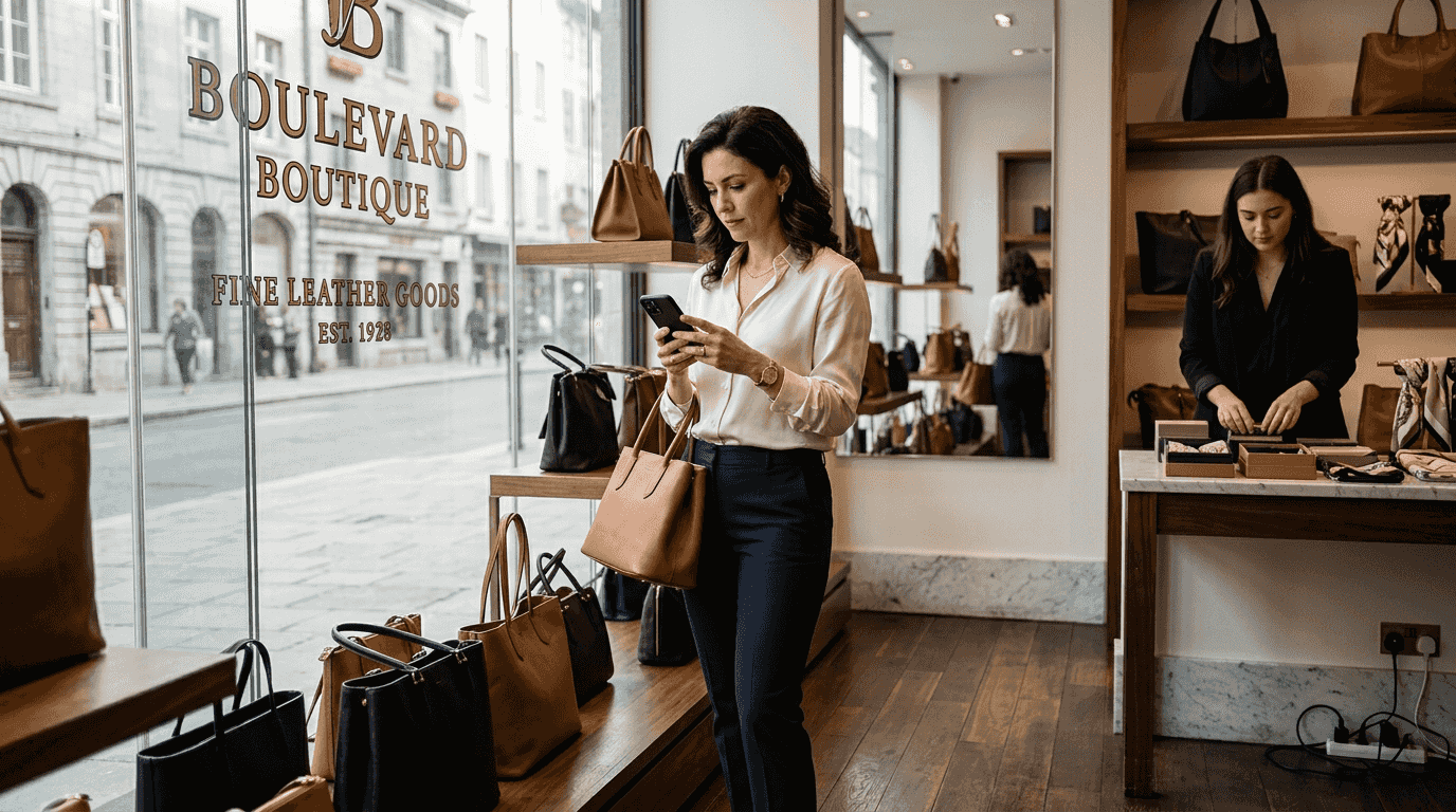 Woman shopping in exclusive luxury boutique